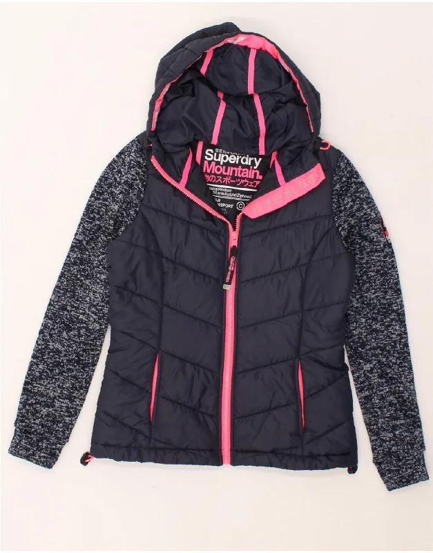 SUPERDRY Womens Hooded Padded Jacket UK 10 Small Navy Blue Polyester Insulated Jacket Fitted Jacket Loose Jacket SUPERDRY Womens Hooded Padded Jacket UK 10 Small Navy Blue Polyester Insulated Jacket Fitted Jacket Loose Jacket