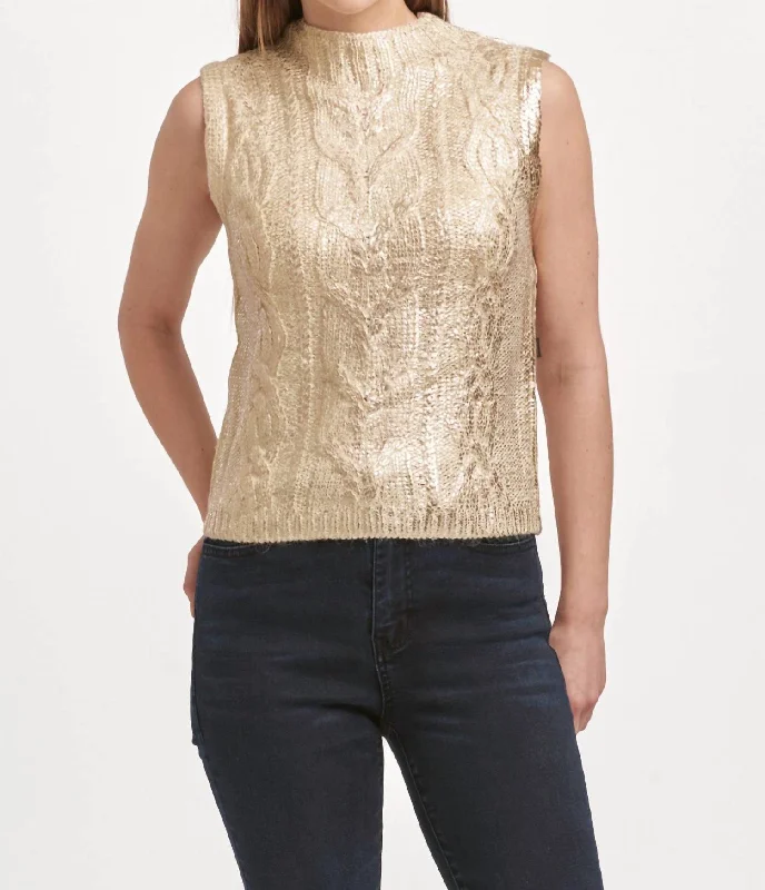 Tatiana Crew Neck Sleeveless Sweater In Rose Gold Mesh Blend Leather Blend Suede Blend Tatiana Crew Neck Sleeveless Sweater In Rose Gold Mesh Blend Leather Blend Suede Blend