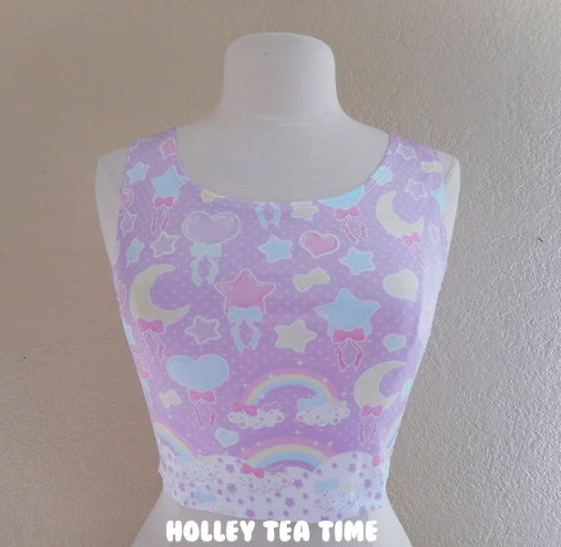 Pastel Party Lavender Crop Top [Made To Order] Nylon Fabric Polyester Fabric Spandex Fabric