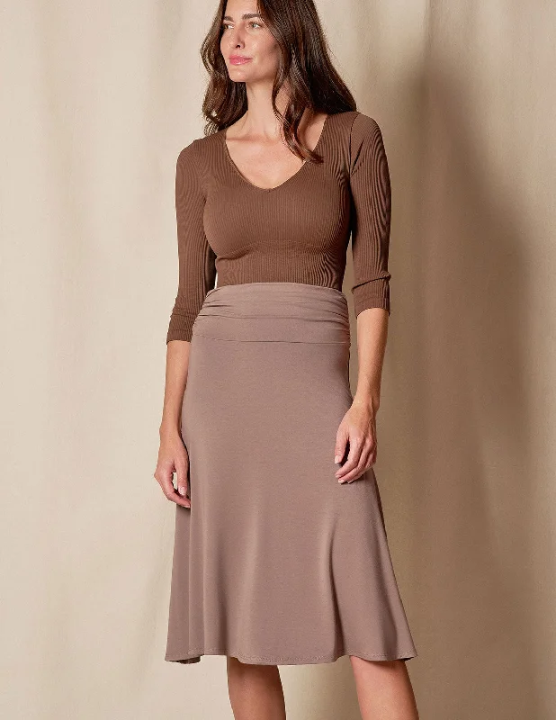 Bamboo Shirred Waist Midi Skirt - Mocha velvet skirt luxurious