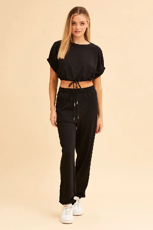 Black Jamie Cotton Jersey Lounge Pants Winter Jersey Top