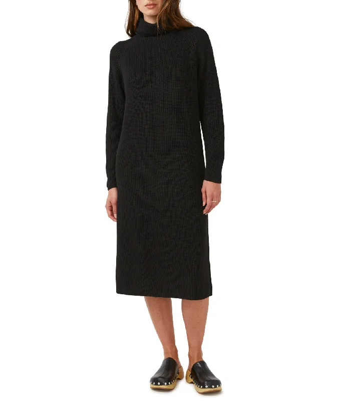 Paityn Long Sleeves Turtleneck Sweater Dress Black Wool Fabric Cashmere Fabric Tweed Fabric