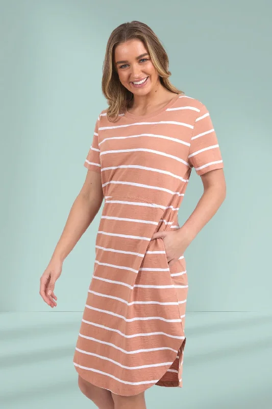 FOXWOOD BAY STRIPE DRESS -CLAY & WHITE STRIPE Tunics Modern contemporary