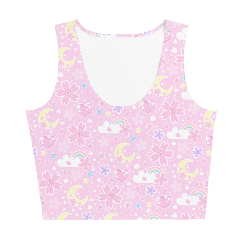 Cherry Blossom Dreams Pink Crop Top Knit Fabric Woven Fabric Fleece Fabric
