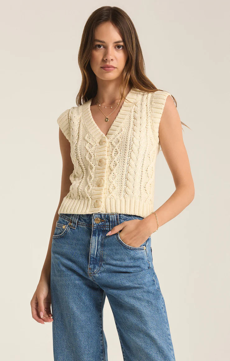 Z Supply Set Adrift Sweater Vest Sea Salt Zippered Front Buttoned Front Snap Front