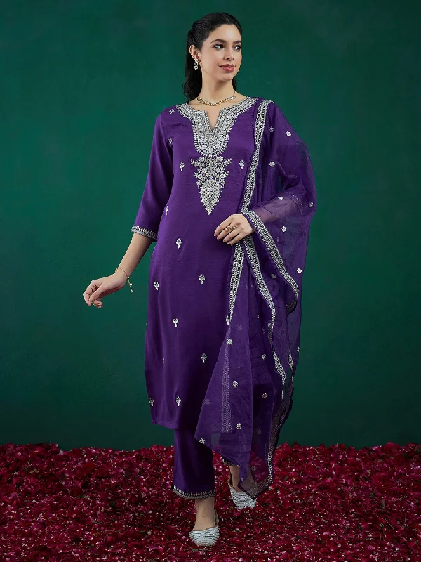 Women's Purple Embroidered Straight Kurta Trousers With Dupatta Set - Indo Era Trousers Review Highly Women's Purple Embroidered Straight Kurta Trousers With Dupatta Set - Indo Era Trousers Review Highly