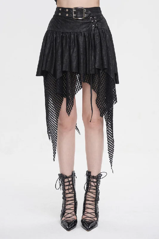 Black Lrregular Mesh Splice Buckle Women's Gothic Skirt midi skirt versatile