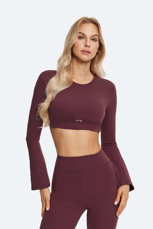 Backless Full-Sleeve Crop Top Beaded Sequined Faux Fur
