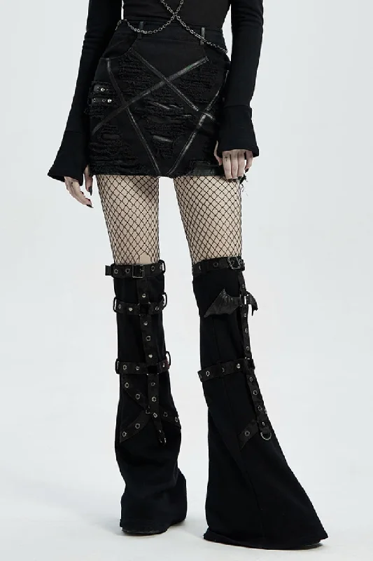 Black Five-Pointed Print Slim Ripped Metal Nail Decoration Women's Steampunk Skirt leather skirt sleek Black Five-Pointed Print Slim Ripped Metal Nail Decoration Women's Steampunk Skirt leather skirt sleek