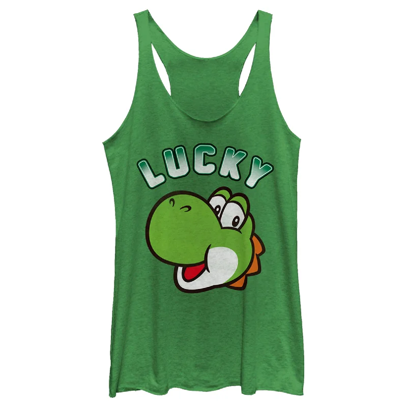 Women's Nintendo Super Mario St. Patrick's Day Lucky Yoshi Racerback Tank Top modal blend tank