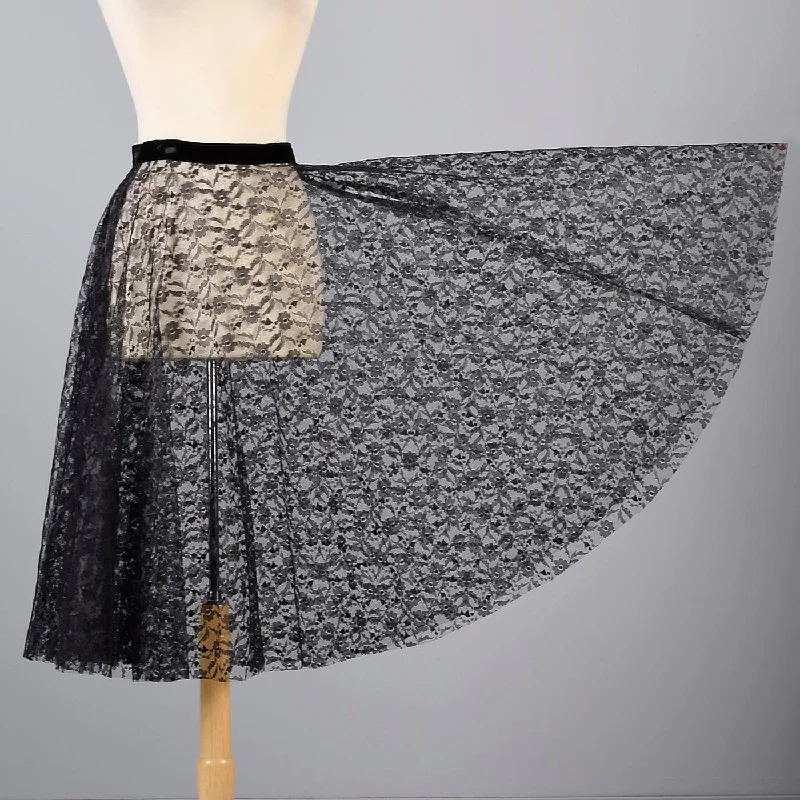 1950s Sheer Black Lace Circle Skirt wool skirt warm