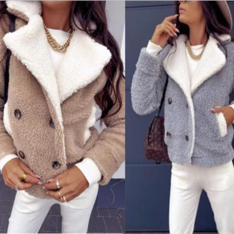 Women's Lamb Velvet Jacket Loose And Thick All-match Tailored Jacket Straight Jacket A-Line Jacket Women's Lamb Velvet Jacket Loose And Thick All-match Tailored Jacket Straight Jacket A-Line Jacket