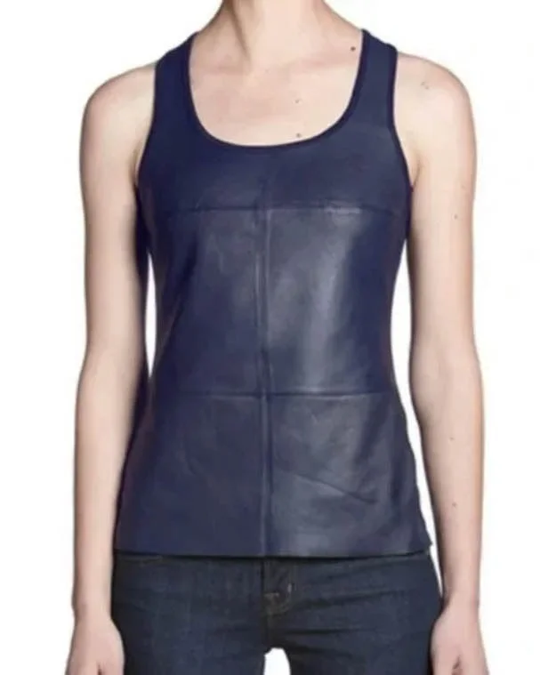 "Fonda" Faux Leather Tank mesh tank top