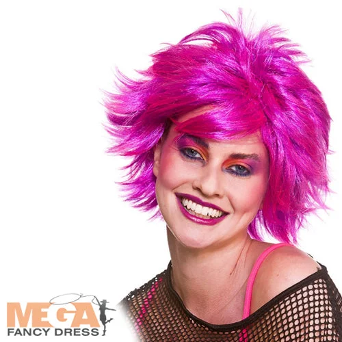 Ladies Pink 80s Chic Wig 1980s Punk Rocker Fancy Dress Costume Accessory Tunics Chinos classic