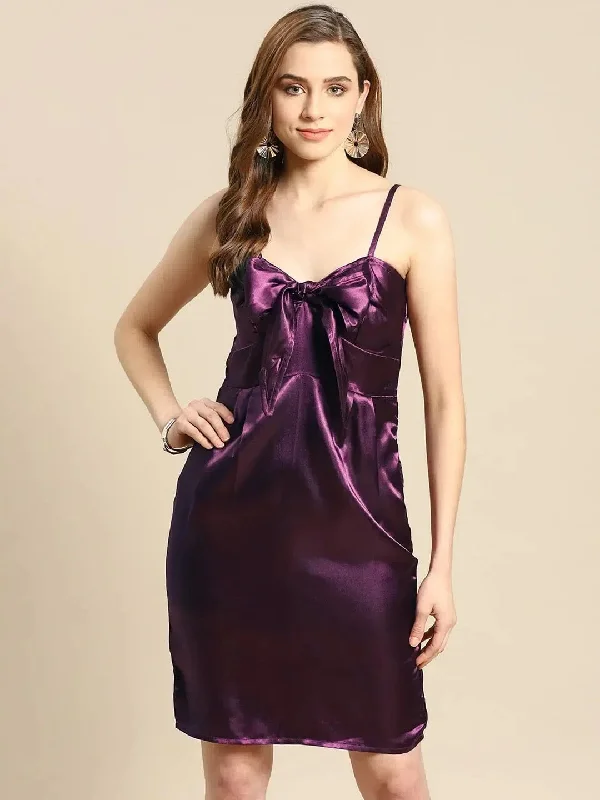 Front knot shift dress in Purple Pencil Office Professional