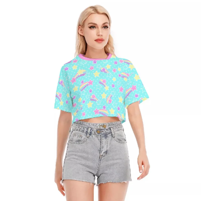 Starry Party Blue Cotton Crop Top Sequined Glittery Shiny