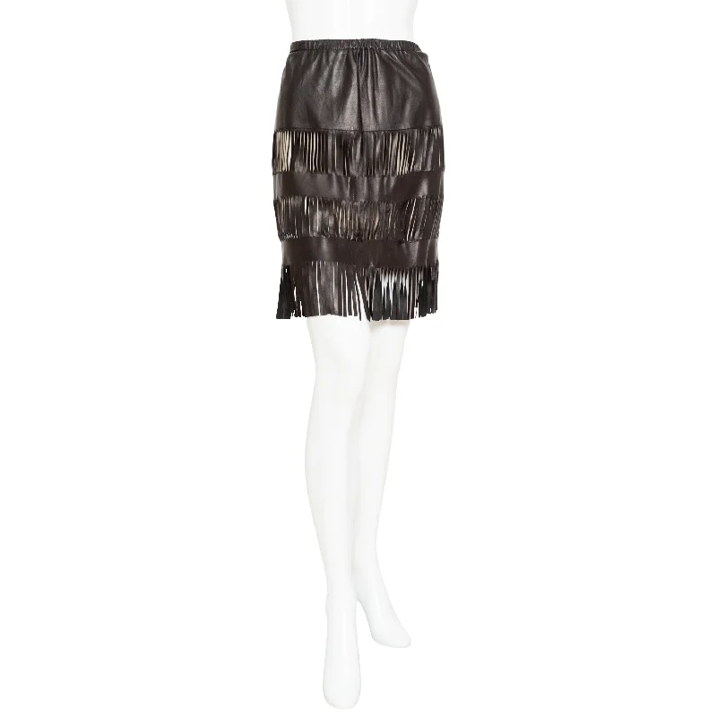 1999 Black Lambskin Fringed Skirt cashmere skirt soft