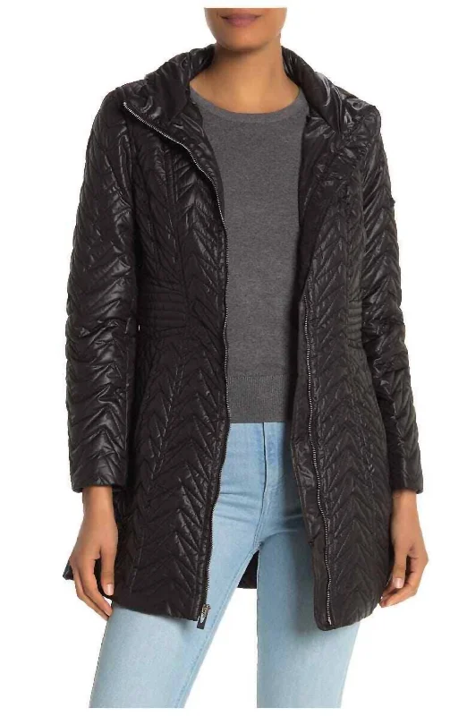 Zigzag Quilted Mid-Length Detachable Hood Puffer Jacket In Black Insulated Jacket Fitted Jacket Loose Jacket Zigzag Quilted Mid-Length Detachable Hood Puffer Jacket In Black Insulated Jacket Fitted Jacket Loose Jacket