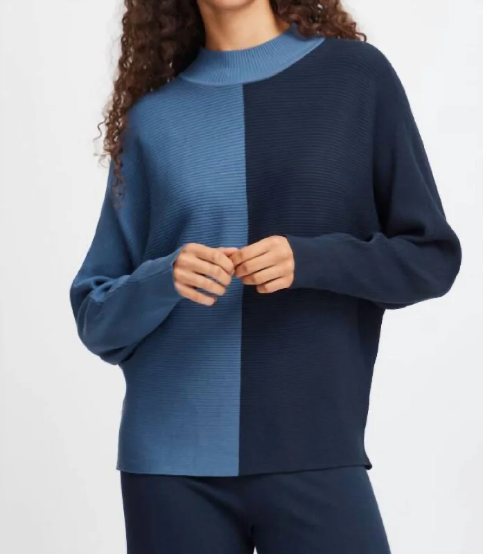 Morla Rib Bat Sweater In Blue Horizon Mix Rayon Fabric Velvet Fabric Corduroy Fabric