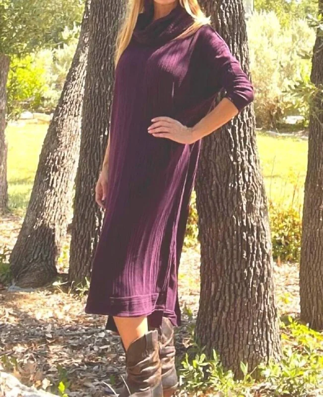 Cow Neck Midi Sweater Dress In Plum Boxy Sweater Fitted Sweater A-Line