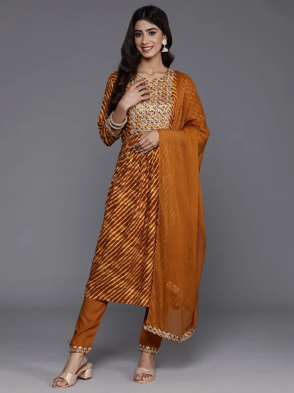 Women's Mustard Embroidered A-Line Kurta Trousers With Dupatta Set - Indo Era Trousers Gym Athletic Women's Mustard Embroidered A-Line Kurta Trousers With Dupatta Set - Indo Era Trousers Gym Athletic