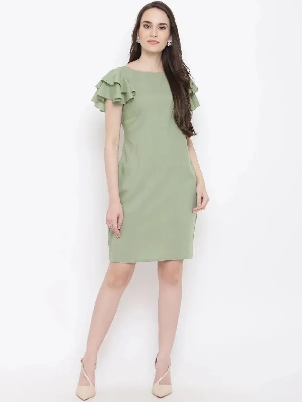 Double frill Sift dress in Pista Green Tunics Wedding white