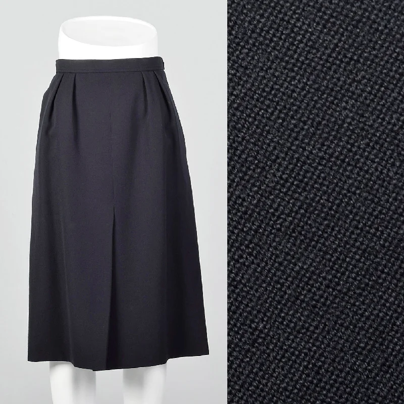 1980s Yves Saint Laurent Rive Gauche Navy Blue Skirt with Slit summer skirt style