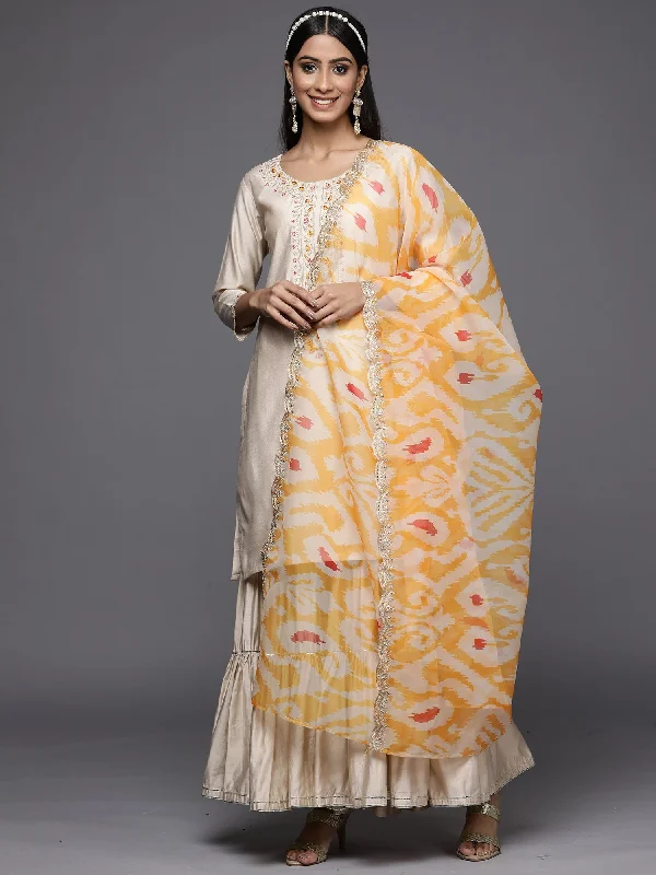 Women's Kesariya White Embroidered Straight Kurta Trouser With Dupatta Set - Indo Era Trousers fashionable trendy Women's Kesariya White Embroidered Straight Kurta Trouser With Dupatta Set - Indo Era Trousers fashionable trendy
