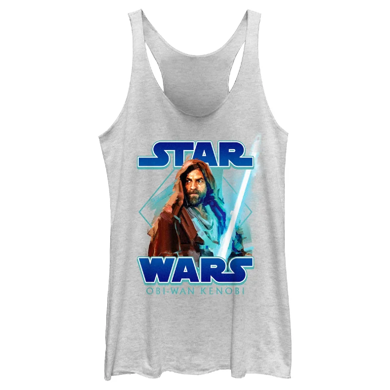 Women's Star Wars: Obi-Wan Kenobi Jedi Lightsaber with Brushstroke Kenobi Racerback Tank Top teal tank top