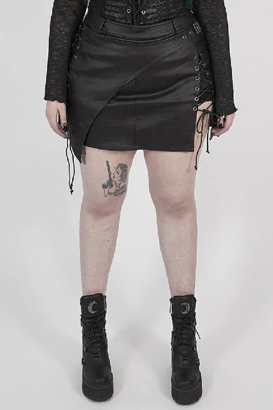 Black Side Metal Clasp Lace-Up Irregular Hem Plus Size Skinny Leather Women's Punk Skirt corduroy skirt textured Black Side Metal Clasp Lace-Up Irregular Hem Plus Size Skinny Leather Women's Punk Skirt corduroy skirt textured