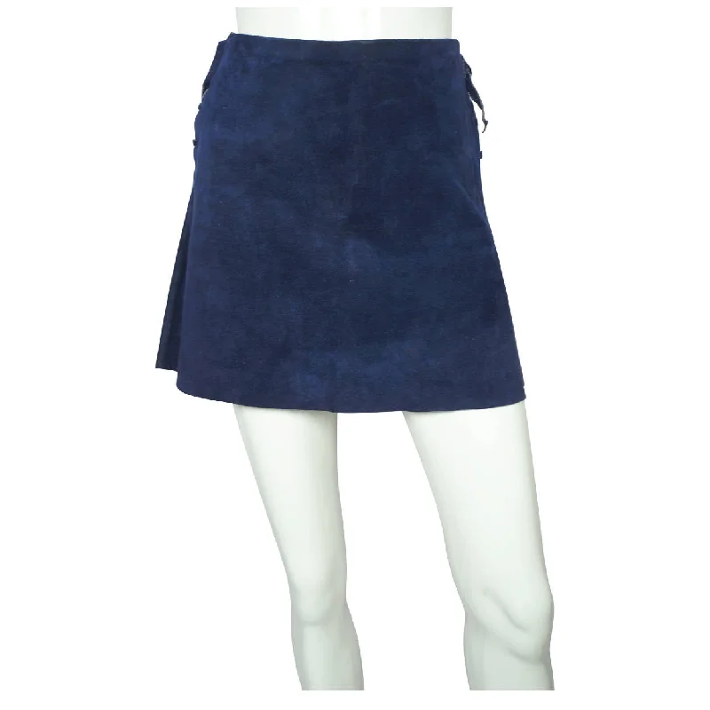 Vintage 60s Micro Mini Skirt Blue Suede Leather Lace Up Sz M leather skirt bold