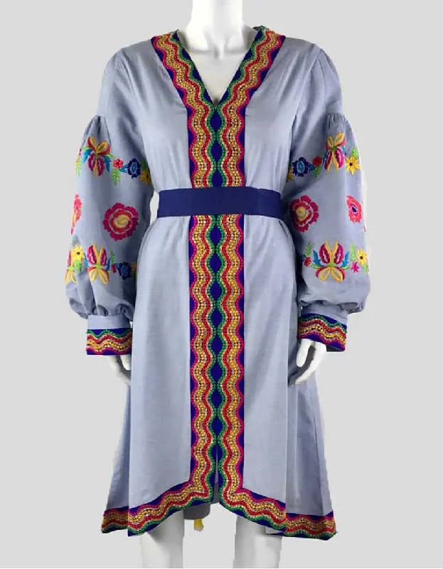 Mynah Reynu TAAndon Light Blue Embroidered Cotton Dress - Medium Tunics Occasion special Mynah Reynu TAAndon Light Blue Embroidered Cotton Dress - Medium Tunics Occasion special