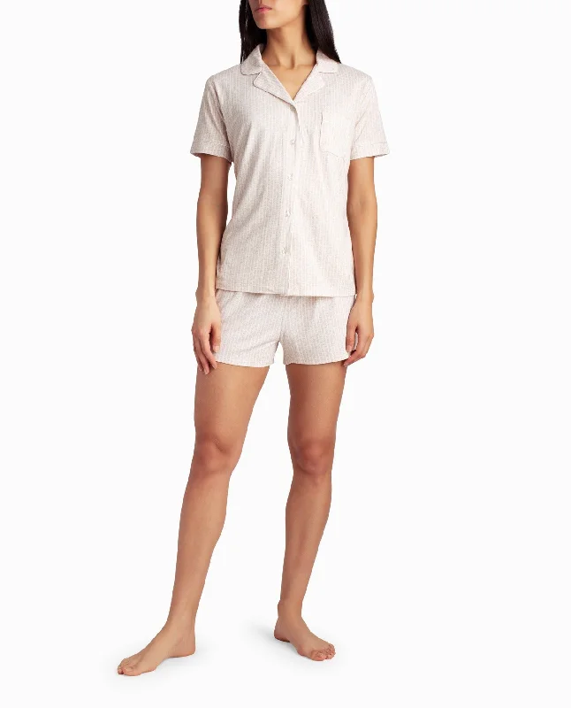 Nicole Miller Peached Jersey Shirt And Short Two-Piece Sleepwear Set Silver Jersey Tee