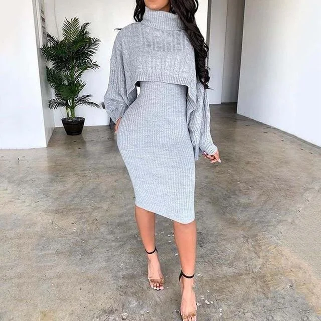 Dress with Sweater 2 Pcs Satin Fabric Silk Fabric Chiffon Fabric