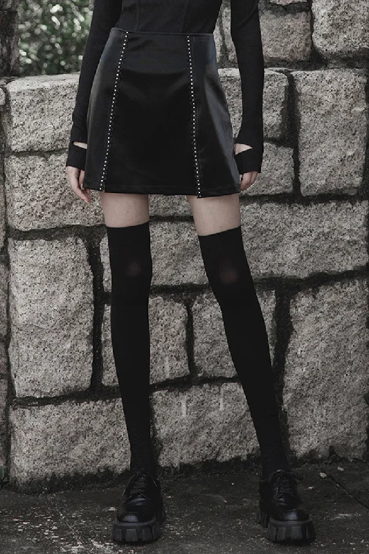 Black Rivet Lace A Version Slit Leather Women's Punk Skirt velvet skirt plush