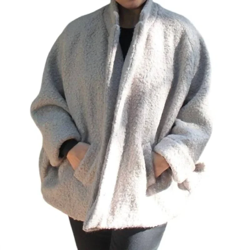 Shetland Wool Bat Wing Jacket In Light Grey Faux Fur Jacket Real Fur Jacket Shearling Jacket