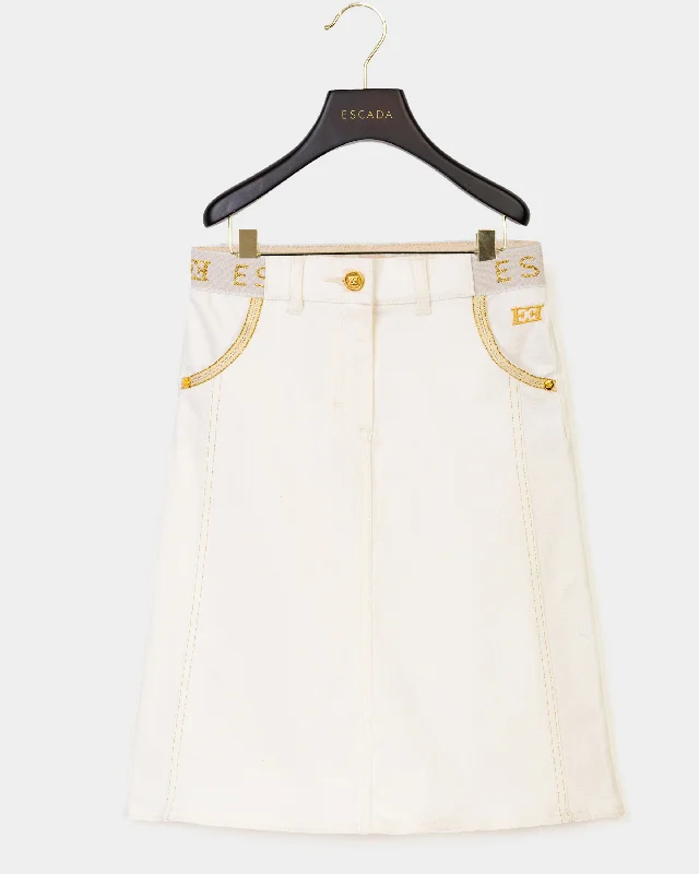 71235-BRIGHT WHITE-DENIM SKIRT linen skirt airy