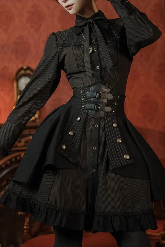 Black High Waisted Striped Print Button Leather Girdle Stitching Gothic Skirt boho skirt vibe Black High Waisted Striped Print Button Leather Girdle Stitching Gothic Skirt boho skirt vibe