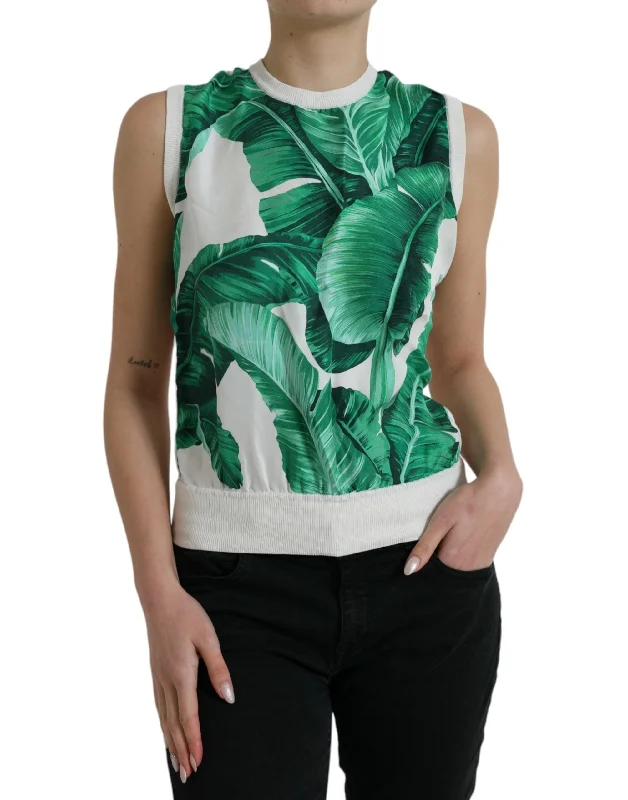 Dolce & Gabbana Silk Banana Leaf Print Tank Women's Top fashionable tank top