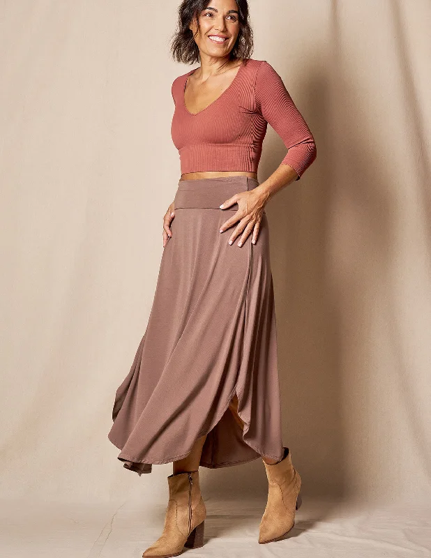 Bamboo Flat Waist Skirt - Mocha velvet skirt sumptuous