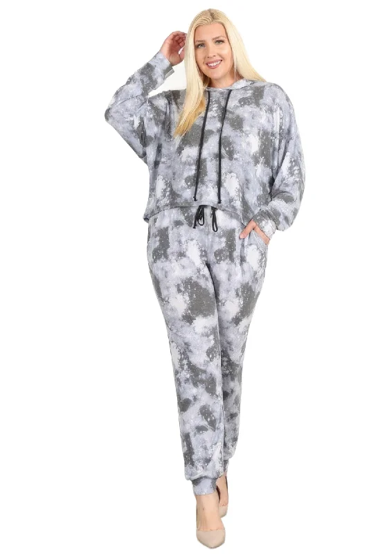 Tie Dye Print Pullover Hoodie And Sweatpants Hoodie with Snap Buttons Easy Quick
