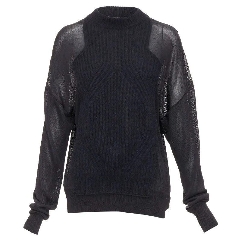 Alexander Wang Wool Blend Cable Knit Sheer Sleeve Sweater Sequined Glittery Shiny