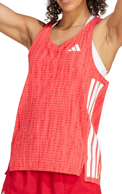 adidas Adizero Womens Running Vest Tank Top - Red scoop neck tank