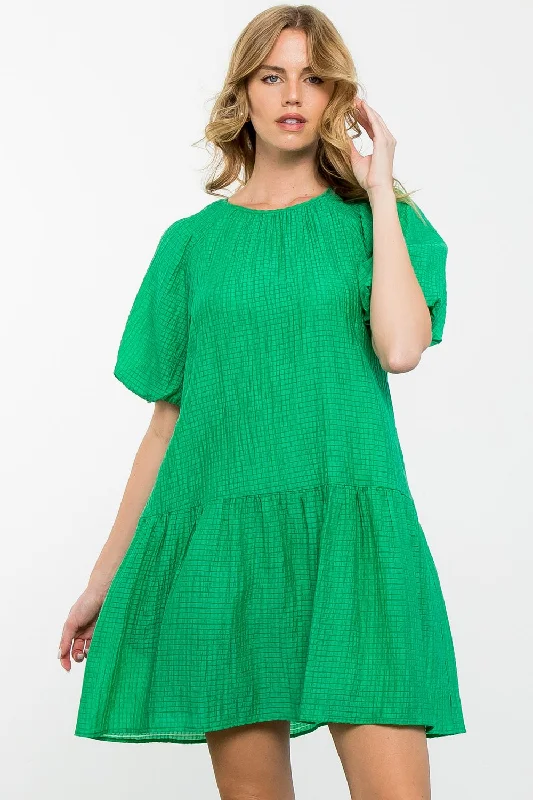 Puff Sleeve Gingham Dress Tunics Office stylish