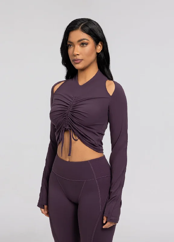 Drawstring Crop Top Mesh Canvas Denim