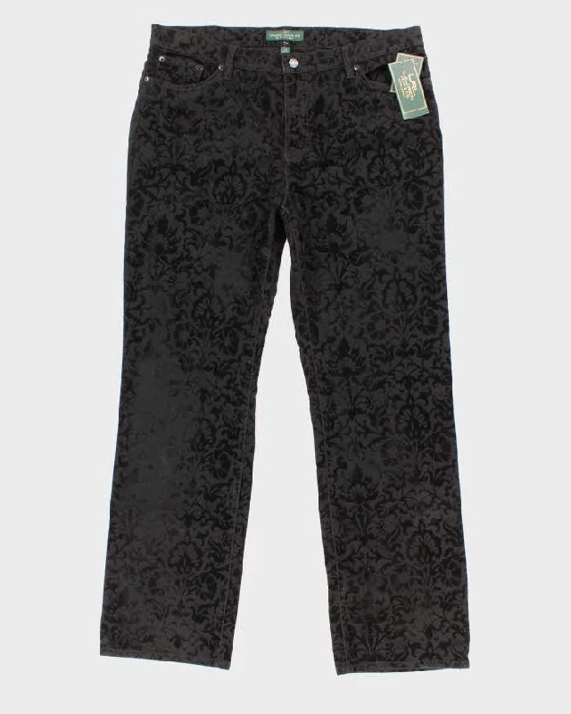 Womens Black Velvet Floral Pattern Ralph Lauren Trousers - M Trousers Capri Summer