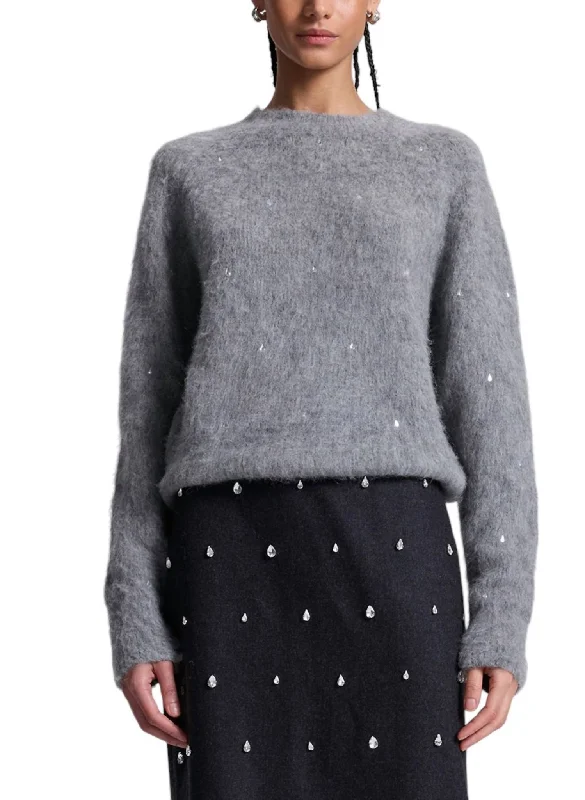 Frankie Wool Cashmere Embellished Sweater In Grey Elasticated Padded Insulated