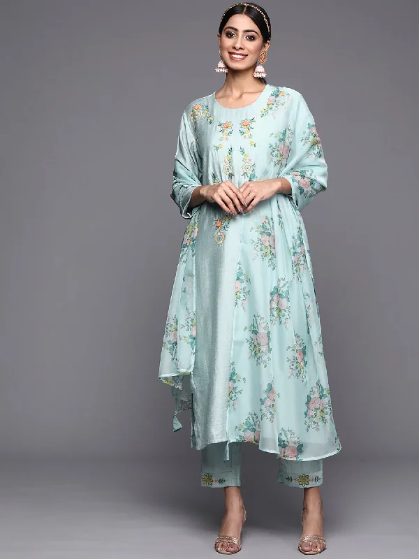 Women's Blue Embroidered Straight Kurta Trousers With Dupatta Set - Indo Era Trousers Low Rise Relaxed Women's Blue Embroidered Straight Kurta Trousers With Dupatta Set - Indo Era Trousers Low Rise Relaxed