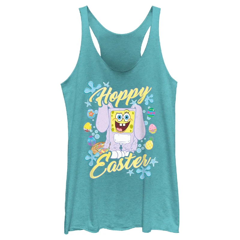 Women's SpongeBob SquarePants Colorful Hoppy Easter Racerback Tank Top solid color tank