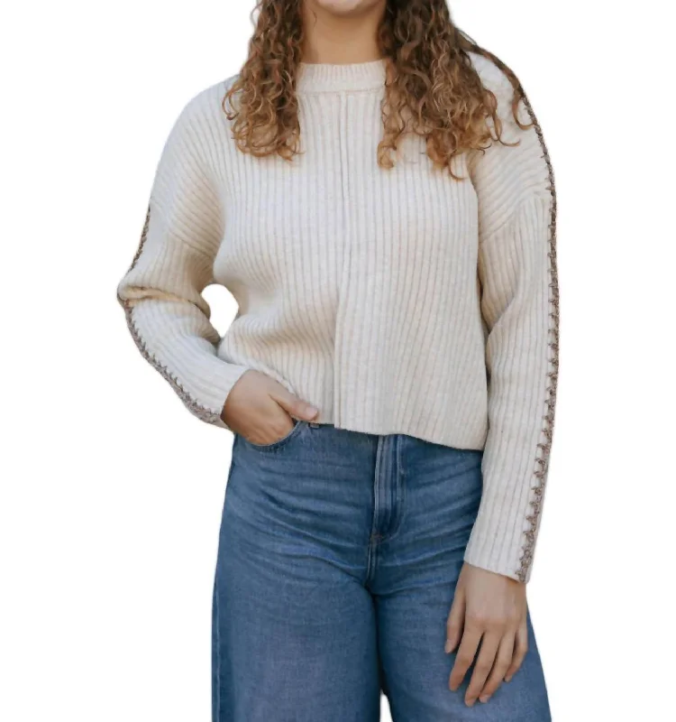 Color Stitch Cable Sweater In Beige Bright Pastel Dark